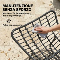 Outsunny Sedia a Dondolo stile Boho in Rattan e Metallo con Cuscino Morbido, 87x110x70 cm, Grigio Scuro(m-9)