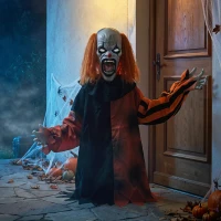 HOMCOM Animated Halloween Face Changing Clown, Animatronic Joker with Cackling Sound, Glowing Eyes, Sound/Touch Activated(m-13)
