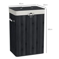 HOMCOM Wäschekorb, Wäschebox, Wäschesammler mit Deckel, Segeltuchsack, Bambus, faltbar, 72L, Schwarz 40 x 30 x 60 cm(m-3)