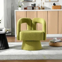 Drehbarer Polsterstuhl, gepolstert mit Bouclé-Stoff, tonnenförmiges Design, Olivgrün(m-10)