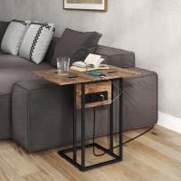 HOMCOM Klappbarer Beistelltisch, Ladestation mit USB-Ports, Metall, 39 x 29 x 57 cm, Braun(m-10)