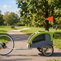 PawHut Remolque de Bicicleta Perros 2 en 1 Carrito Perros Medianos Plegable con Suspensión Neumáticos Grandes Ventanas Verde(m-8)