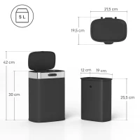 HOMCOM Mülleimer, Edelstahl Küchenmülleimer mit offen bleibendem Deckel, herausnehmbarer Inneneimer, 21,5x19,5x30 cm, Schwarz(m-3)