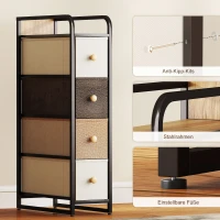 HOMCOM Kommode Schrank mit 4 Schubladen aus Vliesstoff Aufbewahrungsschrank mit Stahlrahmen, 20 x 47 x 84,5 cm, Mehrfarbig(m-7)