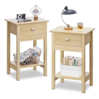 WLIVE Wooden Bedside Table, Nightstand with Shelf Drawer, Wooden Side Sofa Tables, for Small Spaces, End Tables for Living Room, Bedroom (2, Oak)(m-2)