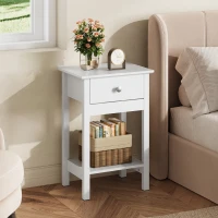 WLIVE Wooden Bedside Table, Nightstand with Shelf Drawer, Wooden Side Sofa Tables, for Small Spaces, End Tables for Living Room, Bedroom (1, White)(m-6)