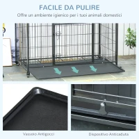 PawHut Kennel per Cani Pieghevole a Doppia Porta con Blocco, 4 Ruote con Freno e Fondo Rimovibile, 94x58x69.5 cm, Grigio(m-4)
