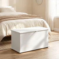 HOMCOM Coffre de Rangement, Banc de Rangement avec Couvercle Rabattable et Charnières de Sécurité, 80 x 40 x 45 cm, Blanc(m-2)