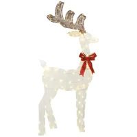 Outsunny Rentier mit roter Schleife, 137 LEDs, Weihnachtsbeleuchtung, wetterfest, 66 x 25 x 135 cm, Silber(m-11)