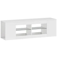 HOMCOM 140 cm TV-Ständer, Fernseh-Kommode, 6 Fächer, 2 Glasregale, Spanplatte, Weiß(m-1)