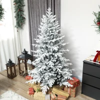 HOMCOM Künstlicher Weihnachtsbaum, 180cm Christbaum mit Schnee, 1815 Zweigen, klappbarem Metallständer(m-10)