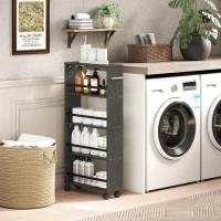 HOMCOM Multifunktionsregal mit Rollen, schmale Bauweise, 4 Fächer, 45x15x91 cm, Schwarz(m-8)