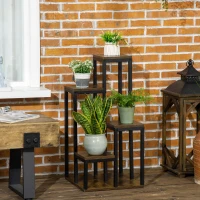 Outsunny Soporte para Plantas de Madera de 4 Niveles con Base Soporte para Macetas para Interior y Exterior 40x40x81 cm Marrón(m-6)