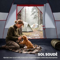 Outsunny Tente de camping familiale 5 pers. - tente tunelle ventilée facile à monter - grande porte + 2 fenêtres - 4,55L x 2,2l x 1,8H m fibre verre polyester oxford gris(m-5)