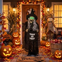 HOMCOM 94cm Animated Witch Halloween Decoration, Scary Halloween Animatronics Decor with Sound Touch Activated & Light Up Eyes(m-14)