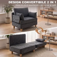 HOMCOM Poltrona letto singolo 2 in 1 pieghevole con cuscini, grigio scuro(m-4)