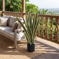 Outsunny Künstliche Schlangenpflanze groß 77 cm Kunstpflanze im Topf für Wohnzimmer Geschenk(m-9)