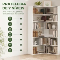 HOMCOM Estante em L 7 níveis Estante de Canto com Proteção Traseira Antiderrapante Aparência de Madeira Branco 90x90x180 cm(m-5)