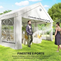 Outsunny Tendone per Feste 4x6 m con Finestre e 4 Pareti Laterali Rimovibili, in Acciaio e PE, Bianco(m-6)
