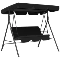 Outsunny Balancelle de Jardin 3 Places Toit Inclinaison réglable Coussins Assise et Dossier Acier Noir Polyester Noire(m-15)