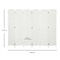 HOMCOM Biombo de 6 Painéis Separador de Ambientes Dobrável 240x170 cm para Sala de Estar Dormitório Escritório Branco(m-3)
