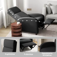 HOMCOM Relaxsessel, Fernsehsessel mit Liegefunktion, gepolstert, mit verstellbarer Rückenlehne, Fußteil, Schwarz(m-7)
