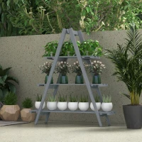 Outsunny Soporte para Plantas Plegable de Madera Estantería para Macetas de 3 Niveles con Marco en A 100x36x112 cm Gris(m-10)