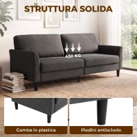 HOMCOM Divano 3 Posti in Tessuto Effetto Lino con Braccioli Curvi e Imbottitura Spessa, Grigio Scuro(m-6)