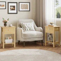 WLIVE Wooden Bedside Table, Nightstand with Shelf Drawer, Wooden Side Sofa Tables, for Small Spaces, End Tables for Living Room, Bedroom (2, Oak)(m-1)