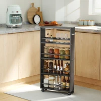 HOMCOM Multifunktionsregal mit Rollen, schmale Bauweise, 4 Fächer, 45x15x91 cm, Schwarz(m-10)