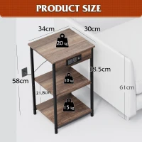 WLIVE 3-Tier Side Table, Built with Practical Charging Station and Adjustable Middle Shelf, Slim Design Fits Small Spaces, Suitable as Bedside Table for Living Room and Bedroom, Brown(m-3)