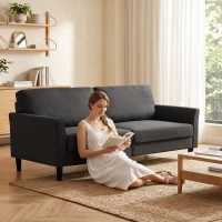 HOMCOM 3-Sitzer-Sofa aus Stoff in Leinenoptik mit geschwungenen Armlehnen und dicker Polsterung, Dunkelgrau(m-5)