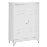 HOMCOM Aktenschrank Metallschrank Mehrzweckschrank mit magnetischer Lamellen-Doppeltür 75 x 33 x 110 cm Weiß(m-12)
