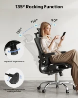 DEVAISE Ergonomic High Back Chair, Breathable Mesh Office Chair Featuring Dynamic Lumbar Support, Adjustable Headrest, 3D Armrests and 360° Swivel Function for Home Office, Black(m-4)