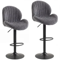 HOMCOM Lote de 2 Bancos de Bar, Altura Ajustável 62-83cm, Giratórias 360°, Assento Estofado, Encosto e Apoio para Pés, Cinza(m-1)