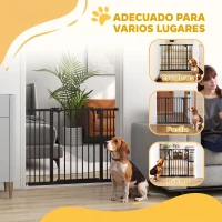 PawHut Barrera de Seguridad para Perros 74-100 cm con Extensiones Montaje a Presión y Doble Bloqueo Negro(m-8)