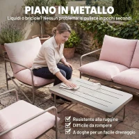 Outsunny Set da Giardino 4pz con Divano 2 Posti, 2 Poltrone e Tavolino, in Metallo Zincato, Rosa(m-8)
