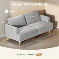 HOMCOM 3-Sitzer-Sofa, Couch mit Armlehnen Gepolstert Polstersofa mit Kordoptik für Wohnzimmer Hellgrau(m-3)
