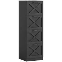 HOMCOM Gaveteiro de Escritório com 4 Gavetas, Pastas Suspensas para Formatos Letter/A4, Estilo Rústico, 40x40x131cm, Preto(m-1)