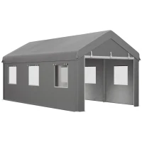 Outsunny Tenda Garagem 295x600x278 cm Tenda de Exterior Resistente com 2 Portas Enroláveis e 6 Janelas Cinza(m-1)