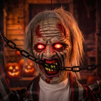 HOMCOM 110cm Screaming Animated Hanging Halloween Decoration, Sound Touch Activated Zombie Decor with Glowing Red Eyes(m-10)