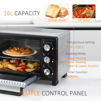 HOMCOM 16L Mini 1400W Countertop Oven - Black/Silver Tone(m-5)