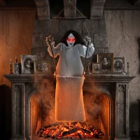 HOMCOM 170cm Animated Hanging Swing Ghost Halloween Decoration, Sound Touch Activated Ghost Halloween Animatronic(m-9)