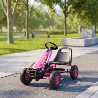 AIYAPLAY Kids Pedal Go Kart with Adjustable Seat, EVA Tyres, Manual Clutch, Brake, Go Kart for Kids 3-8 Years, Pink(m-8)