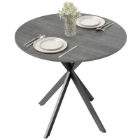 HOMCOM Runder Küchentisch, 80 cm, kompakte Tischplatte, Spanplatte, Metall, Grau(m-10)