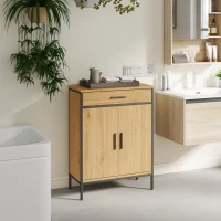 HOMCOM Badezimmerschrank, zweistufige Regale, große Schublade, Industriestil, Eichenoptik(m-10)