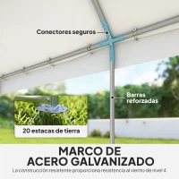 Outsunny Carpa para Fiestas 4x6 m Carpa de Jardín con Luces LED Paredes Extraíbles 2 Puertas y Ventanas UPF30+ para Boda Blanco(m-6)