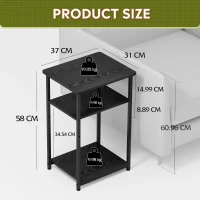 WLIVE 3-Tier Side Table, Built with Robust Steel Frame and Adjustable Feet, Top Shelf Comes with 19kg Load Bearing, 56 x 37 x 31cm Size, Suitable for Living Room, Bedroom and Office, Embossed Black(m-2)