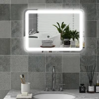 HOMCOM Badezimmerspiegel, beleuchtet, Touch-Steuerung, beschlagfrei, dimmbar, 3 Lichtfarben, 70x90, Silber(m-2)