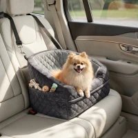 PawHut Dog Car Seat, Detachable Washable Dog Booster Seat with Thick Cushion, Seat Belt, Pockets for Small Under 10kg, Grey(m-14)